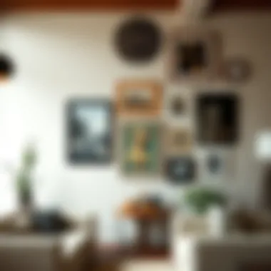 Gallery wall with eclectic art pieces