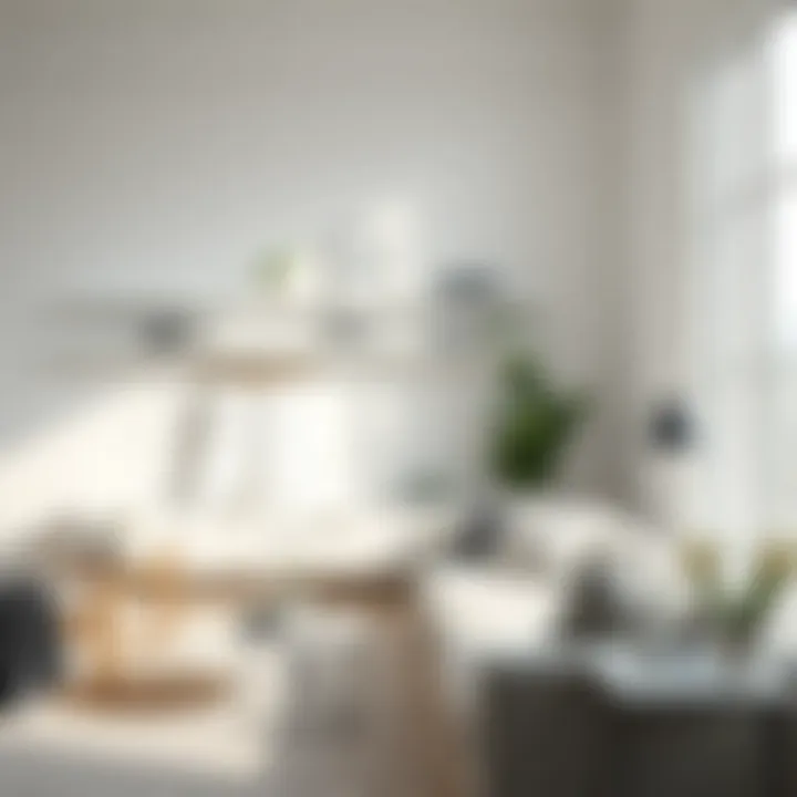 White Shelves in Minimalist Living Room Minimalist living room with white shelves and towel bars showcasing decorative items