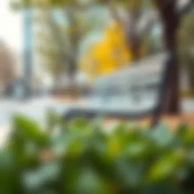 Modern Metal Bench in Urban Park Sleek metal bench with modern design in urban park