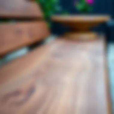 Stylish Outdoor Bench with Intricate Wood Grain Close-up of wood grain on a stylish outdoor bench