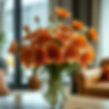 Artistic arrangement of wooden artificial flowers in a modern vase