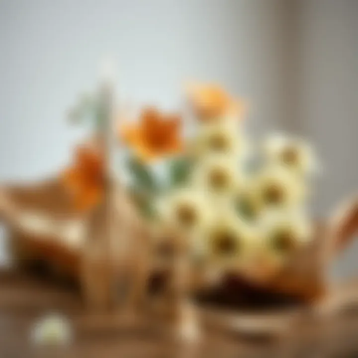 DIY wooden flower arrangement project materials on a table