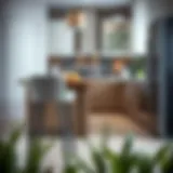 Elegantly designed fabric counter height stool in a modern kitchen setting