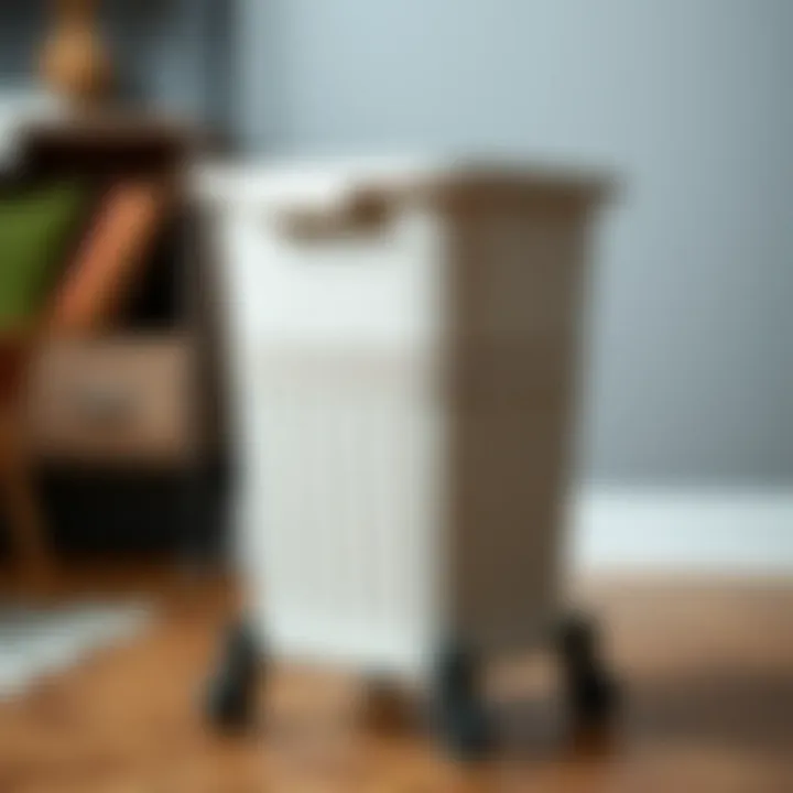 Customizable Hamper Design Options Close-up of a versatile hamper on casters with custom design