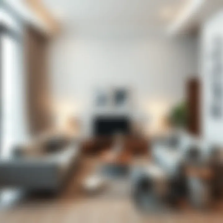 Versatile Living Room Arrangement Inviting layout of a multi-functional living room with smart furniture