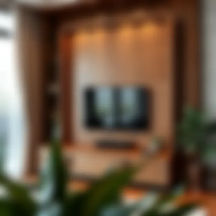 Luxury Wood Wall TV Unit with Detailing Luxurious wall TV unit made of rich wood with intricate details