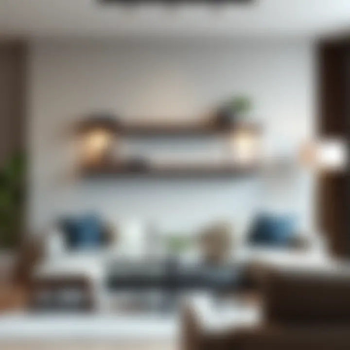 Elegant 43 inch wall shelf in a modern living room setting