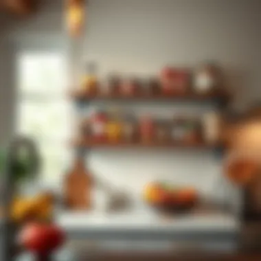 Functional 43 inch wall shelf in a kitchen showcasing spices and cookbooks