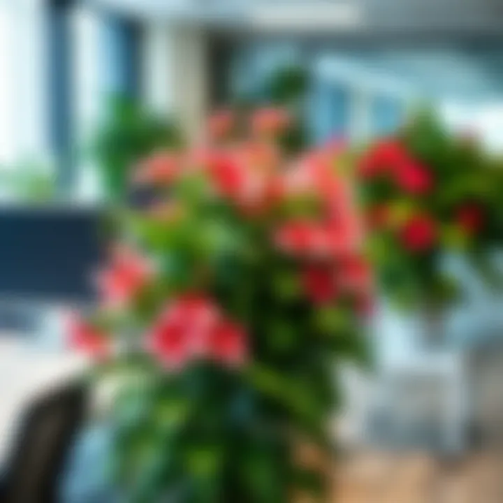 Bright flowering plants in a corporate office setting