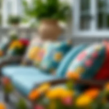 Colorful Outdoor Sofa Cushions Arranged Beautifully Colorful outdoor sofa cushions arranged beautifully