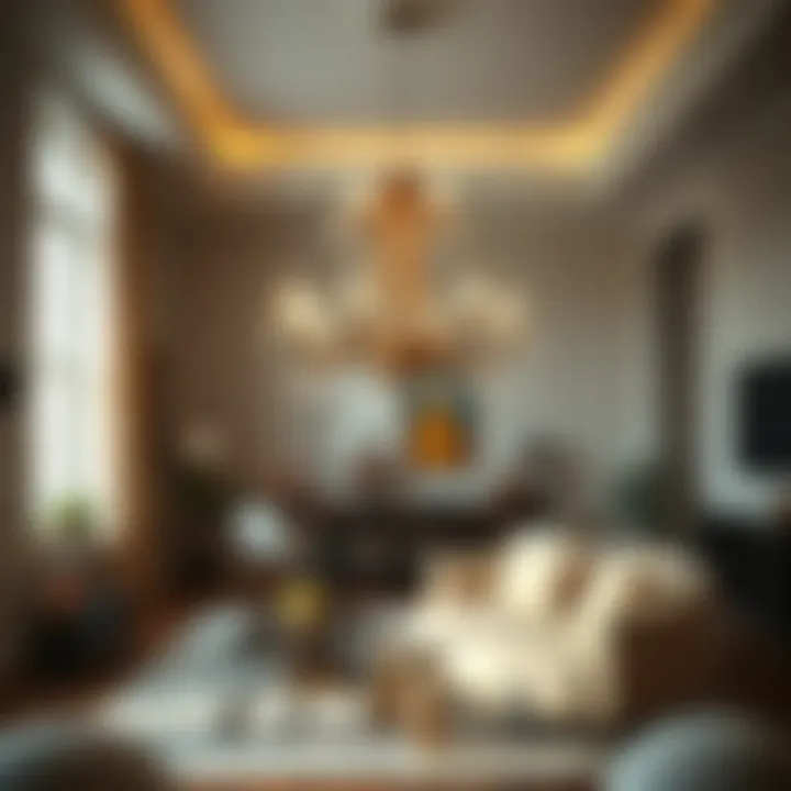 Chandelier as a Focal Point in Interior Design A stylish chandelier enhancing a sophisticated living room