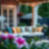 Elegant Outdoor Sofa with Colorful Pillows Elegant outdoor sofa adorned with colorful pillows