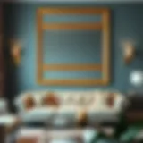 Elevating Living Room Elegance with Gold Mirrors Elegant rectangular gold mirror above a stylish sofa