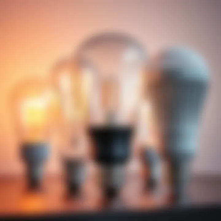 Close-up of various smart light bulb brands