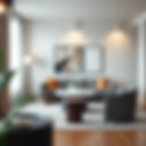 Modern Minimalist Tall Table Elegant tall table in a modern living room setting, showcasing minimalist decor.