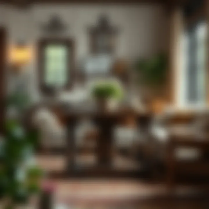 Rustic Tall Table in Traditional Setting Rustic tall table integrated into a traditional living room, adorned with classic furnishings.