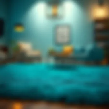 Teal Shag Carpet with Contemporary Furniture Teal shag carpet paired with contemporary furniture