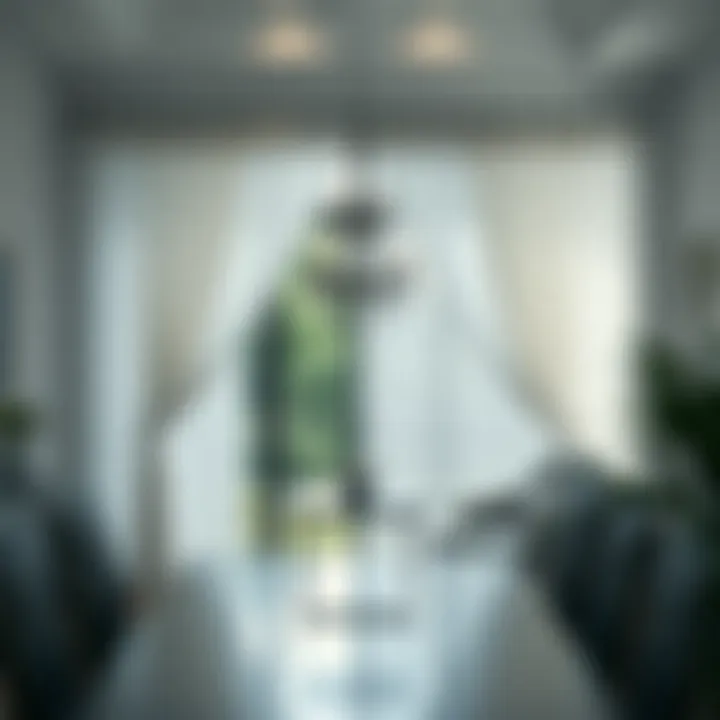 Dining area adorned with white silver curtains