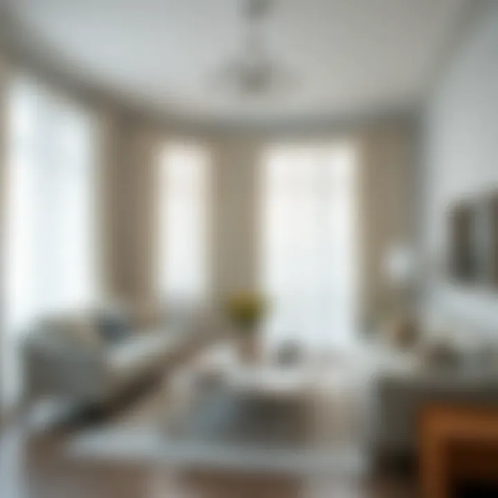 Elegant living room featuring white silver curtains