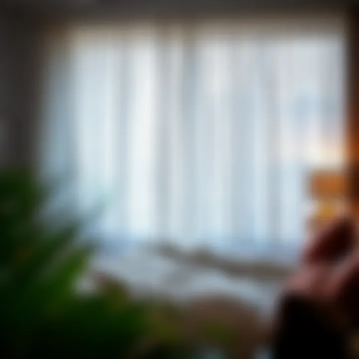 Stylish bedroom showcasing white silver curtains