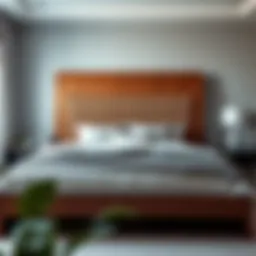 Elegant freestanding wood headboard in modern bedroom