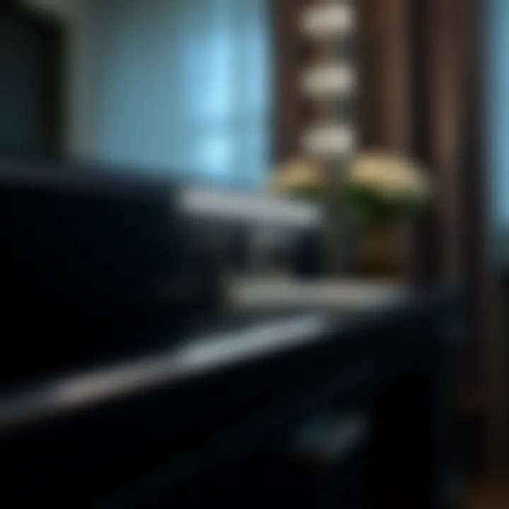 Close-up of Integrated Lighting on Black Vanity Desk Close-up of integrated lighting on a black vanity desk