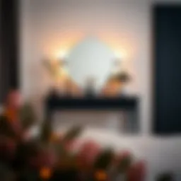 Elegant black vanity desk with soft lighting