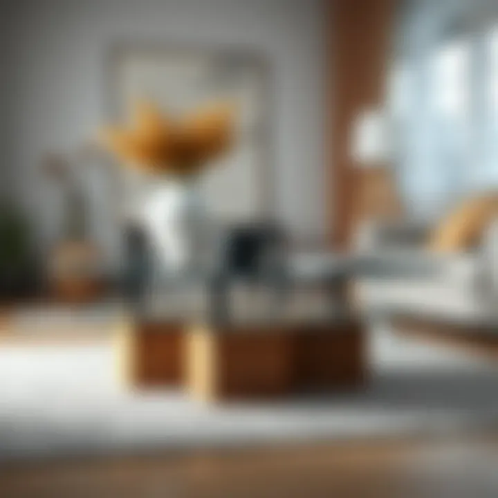 Stylish glass coffee table showcasing wood base craftsmanship