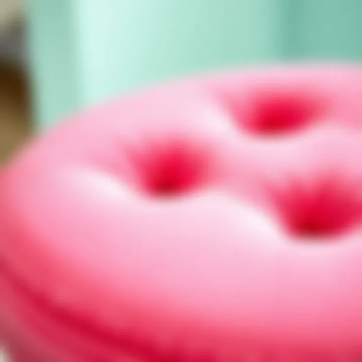 Close-up of the fabric texture of a hot pink vanity stool