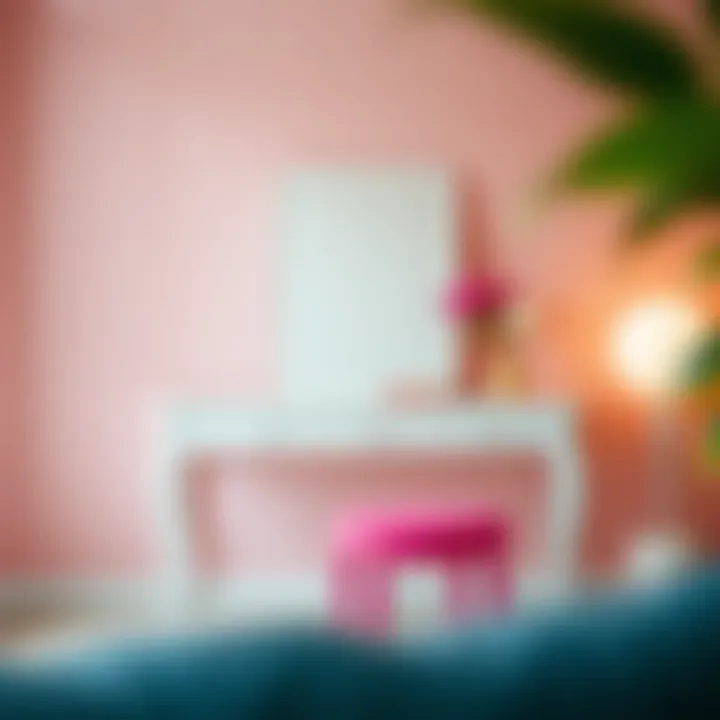 A beautifully styled vanity table featuring a hot pink stool