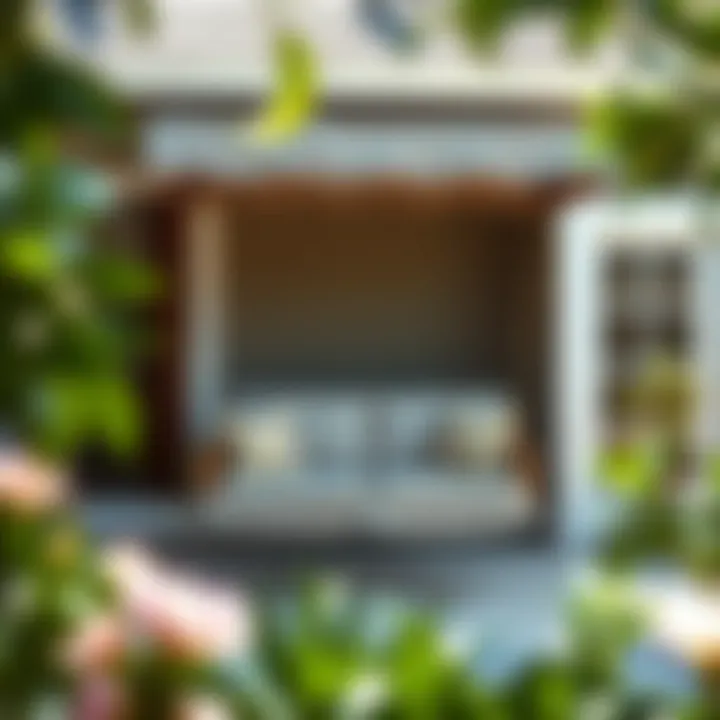 Charming fabric-covered two-seat swing in a cozy patio