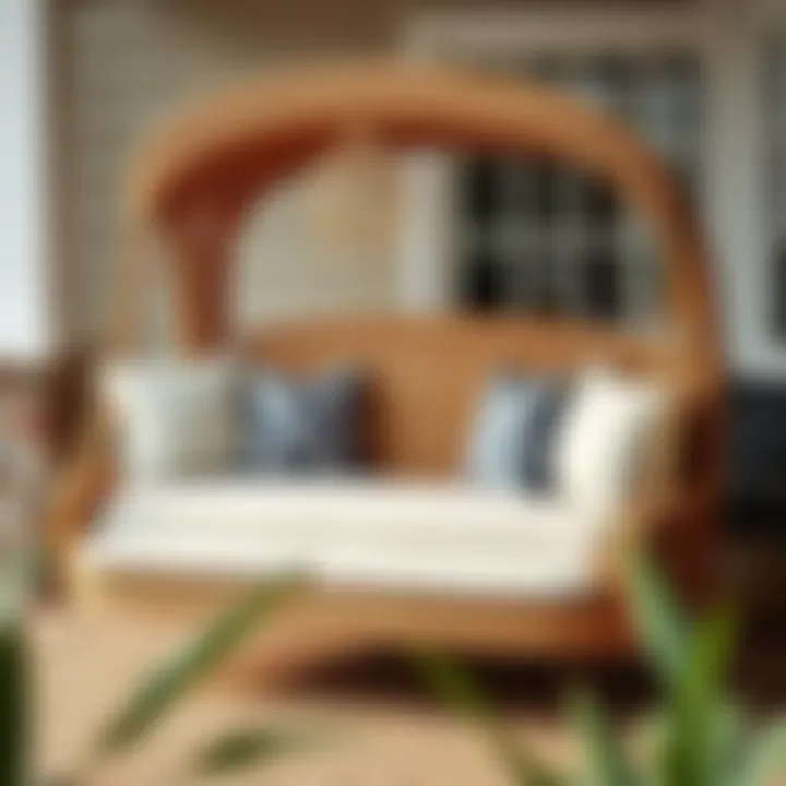 Stylish rattan two-seat swing adorned with cushions