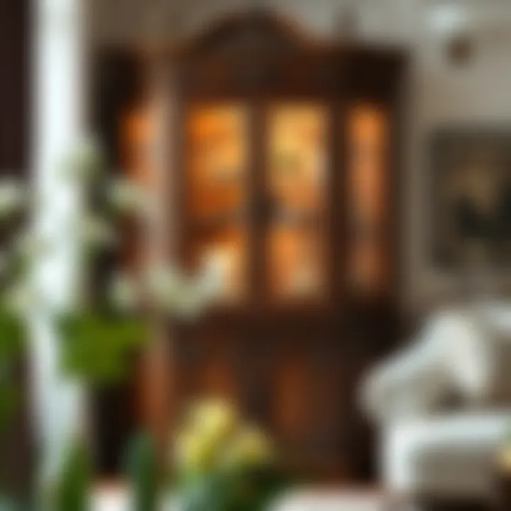 Intricate Woodwork in Display Armoires Elegant display armoire showcasing intricate woodwork