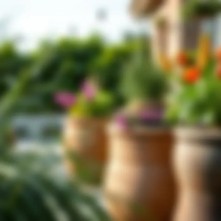 Vibrant Outdoor Patio Planters An outdoor patio featuring large planter holders with vibrant greenery