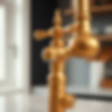 Brass Faucet Finish Detail Close-up of a brass kitchen faucet showcasing its finish