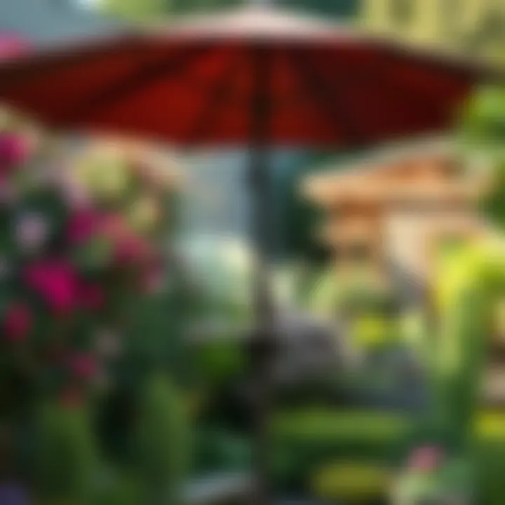 Stable outdoor umbrella stand in a beautiful garden setting