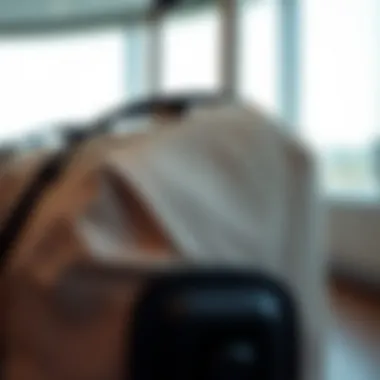 Close-up of the material and design of a soft bag with wheels