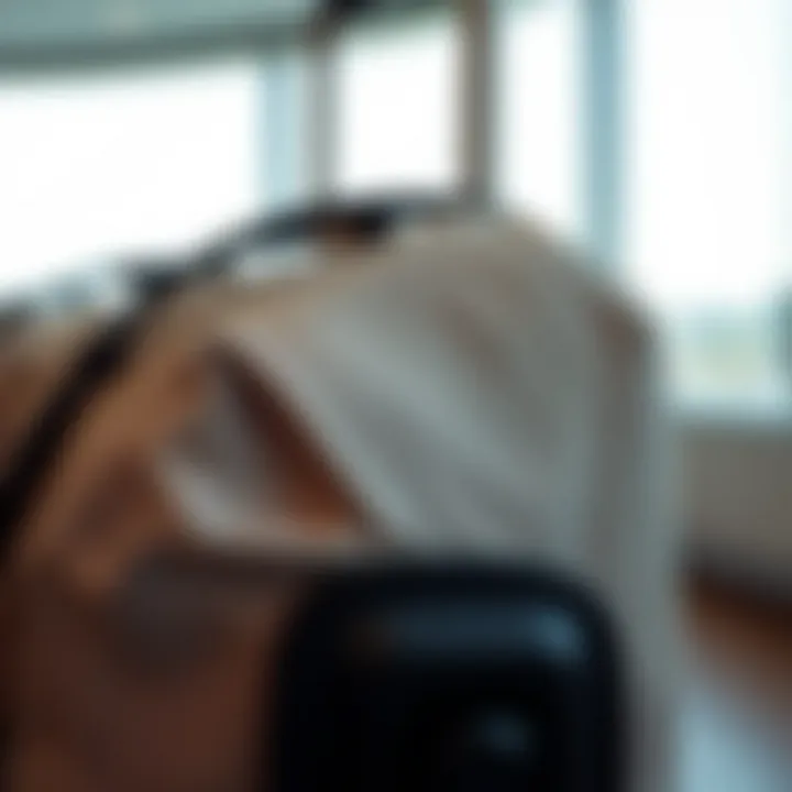 Close-up of the material and design of a soft bag with wheels