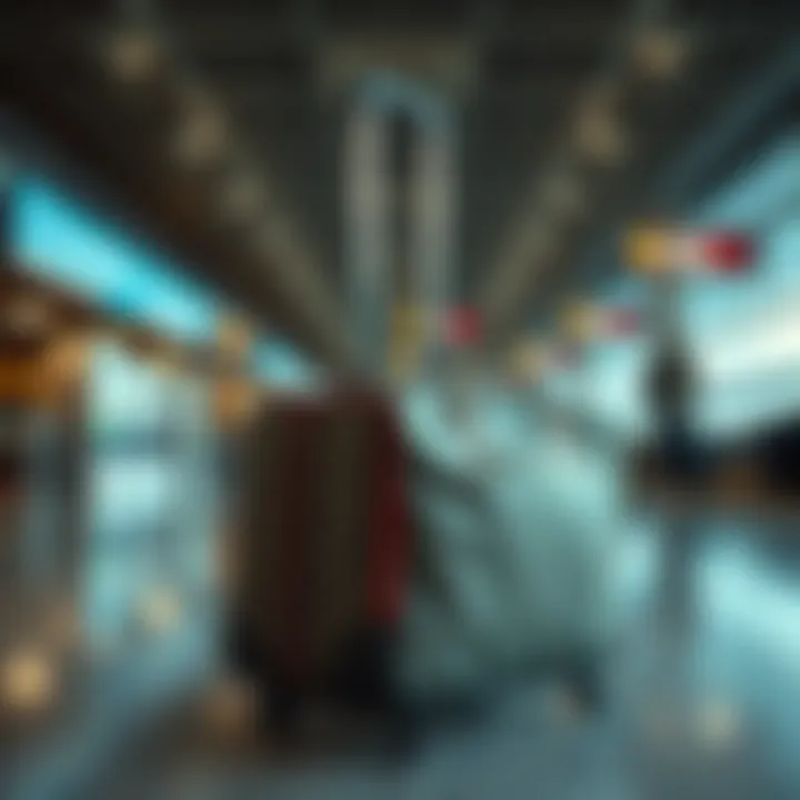 Stylish soft bag with wheels in an airport setting