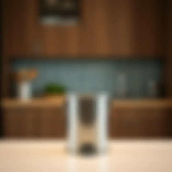 Modern Kitchen Elegance An elegant tiny trash can with a lid placed in a modern kitchen setting, showcasing its design and functionality.