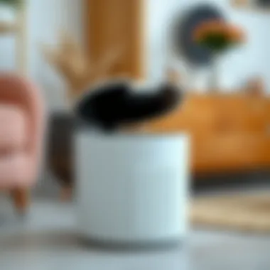Innovative Waste Management Features A close-up of a tiny trash can with a lid, focusing on innovative features designed for waste management.