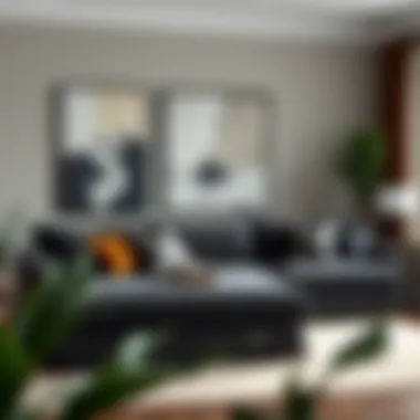 Stylish Pairing with Contemporary Artwork Stylish dark gray sleeper sectional paired with contemporary artwork