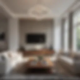 A modern living room featuring large square light fixtures