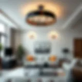 Elegant black and wood ceiling light fixture in a modern living room