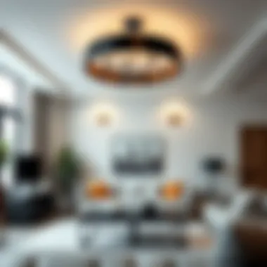 Elegant Black and Wood Ceiling Light in Modern Living Room Elegant black and wood ceiling light fixture in a modern living room