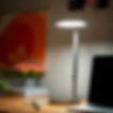 Modern LED Desk Lamp Design A close-up view of a modern LED desk lamp showcasing its sleek design and adjustable features