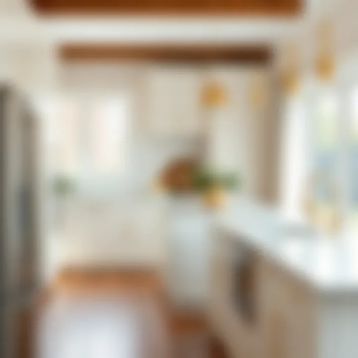 Stylish kitchen featuring gold cabinet finger pulls