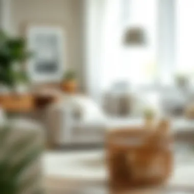 Stylish plastic wicker storage basket in a modern living room setting