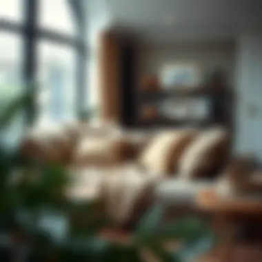 Cozy Living Room with Beige Blankets Cozy living room featuring beige blankets on a sofa