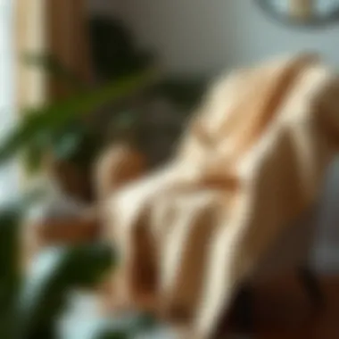 Stylish Arrangement of Beige Blanket Stylishly arranged beige blanket draped over a chair